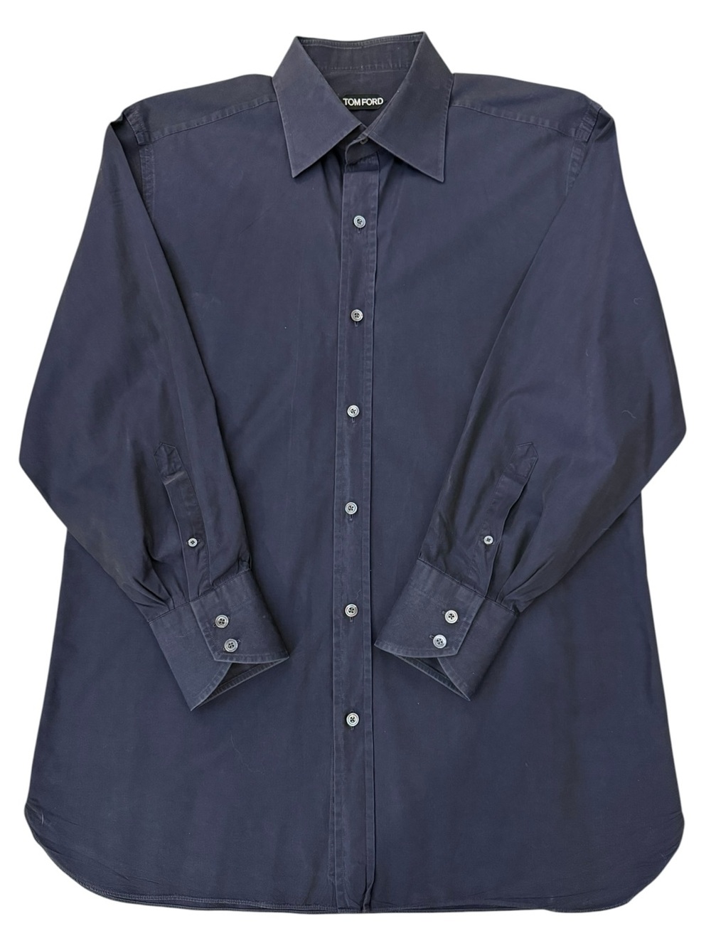 Tom Ford Faded Black Charcoal Cotton Long Sleeve Shirt 42 16.5 Spread Collar